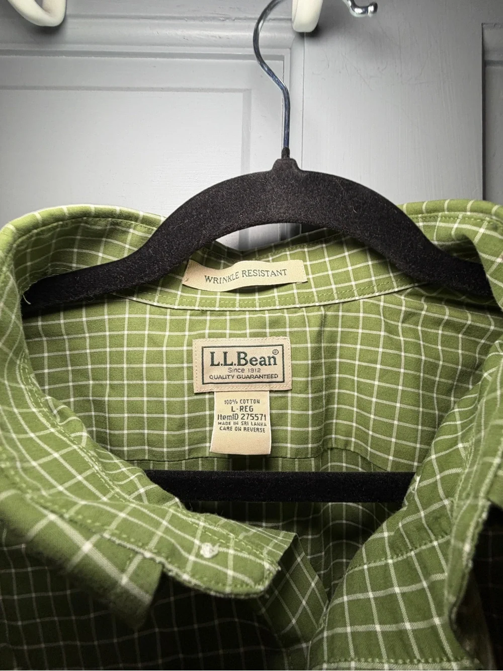 L.L. Bean Light Green Check Short-Sleeve Button-Down Shirt